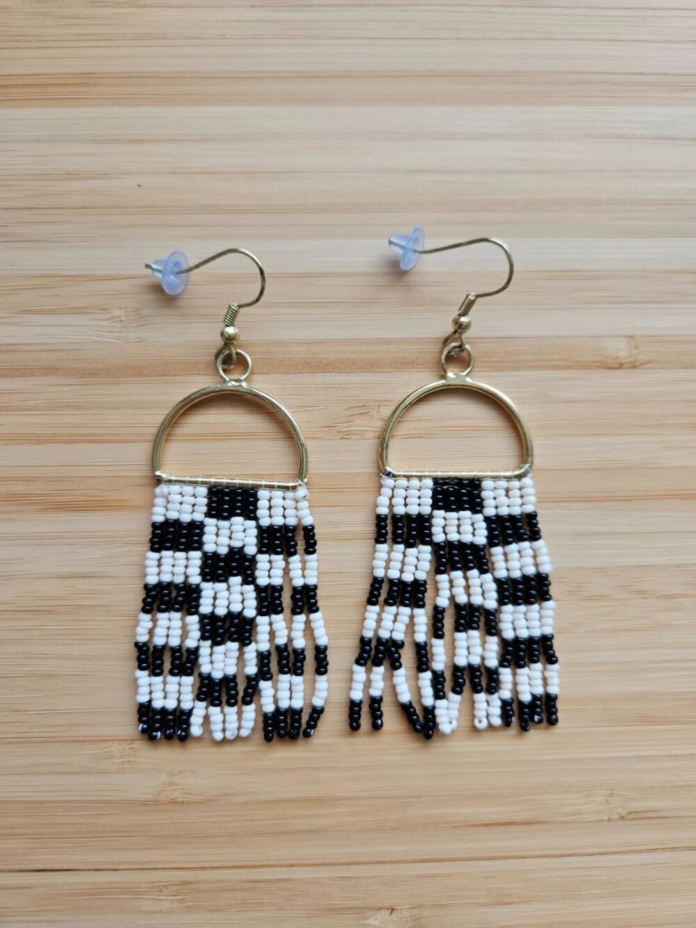 Ink + Alloy Allison Checkered Beaded Fringe Earrings (black/white)